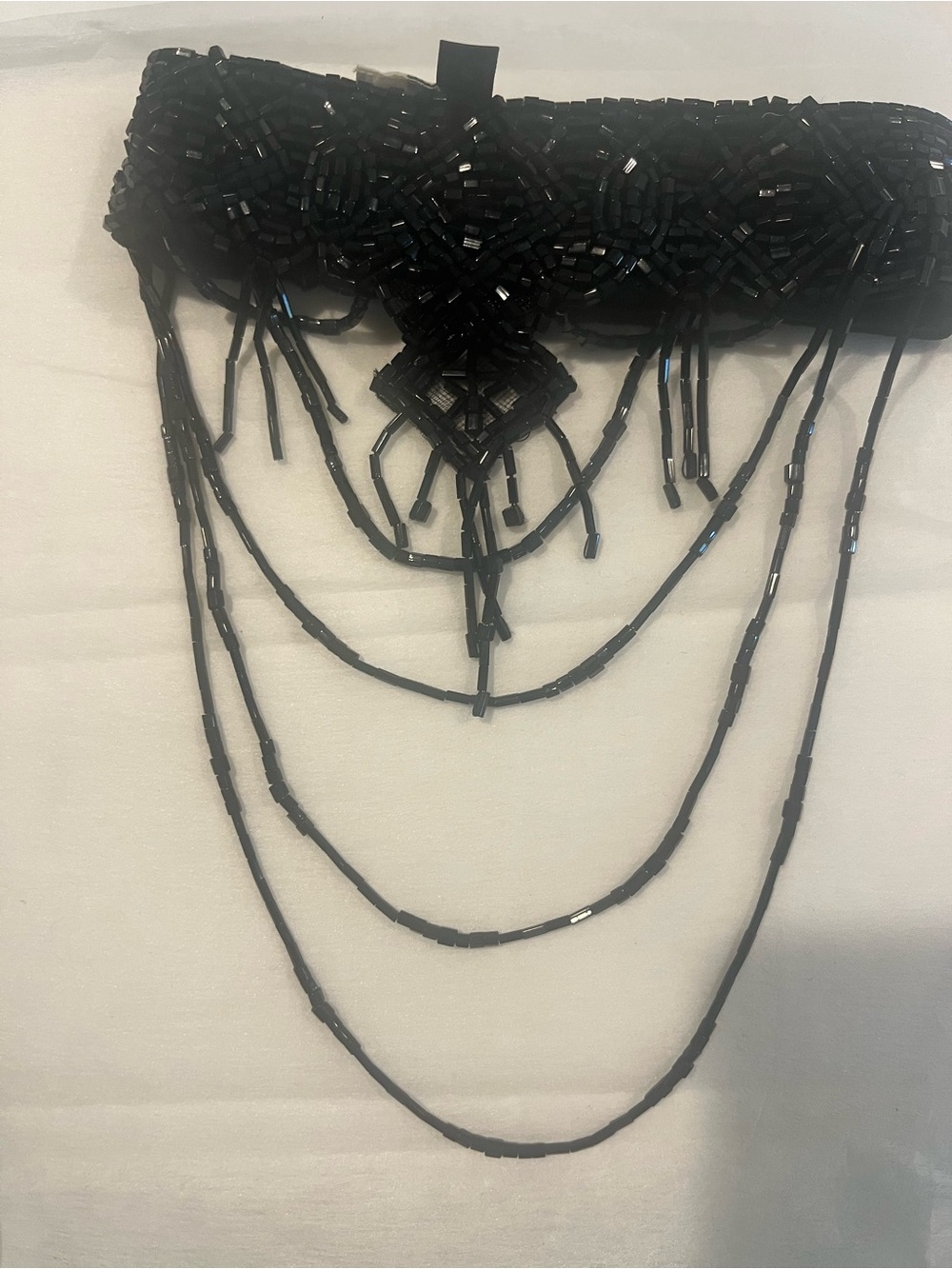 Black Beaded Fringe Statement Necklace